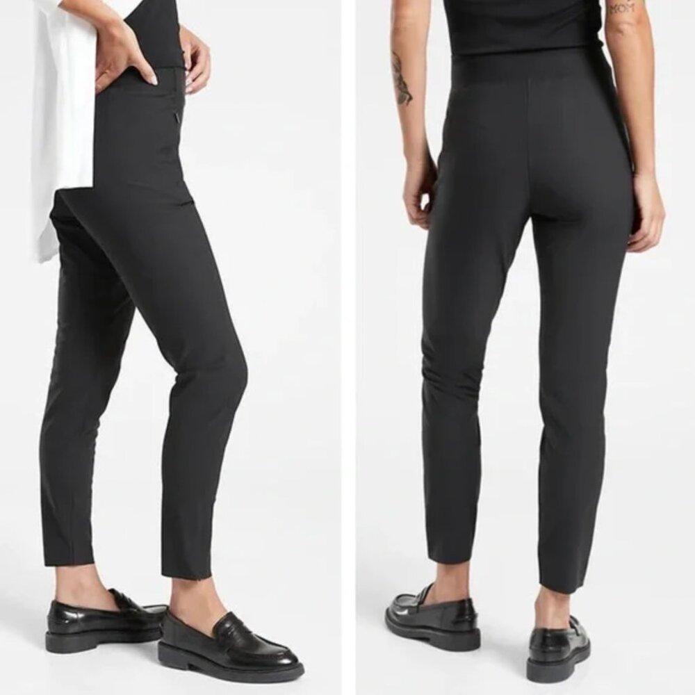 ATHLETA Black Stellar Tight 982974 Pull-On Style w/Wide Waist & Ankle Zip 10